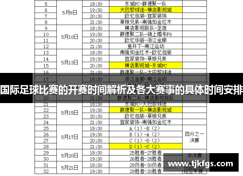 国际足球比赛的开赛时间解析及各大赛事的具体时间安排